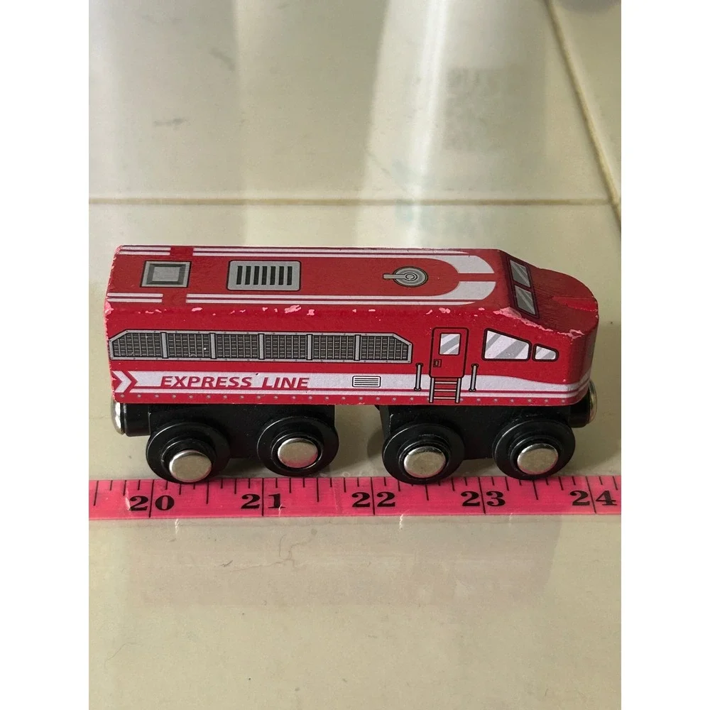 All Aboard Red Express Line Wooden Magnetic Locomotive Train Car Toy